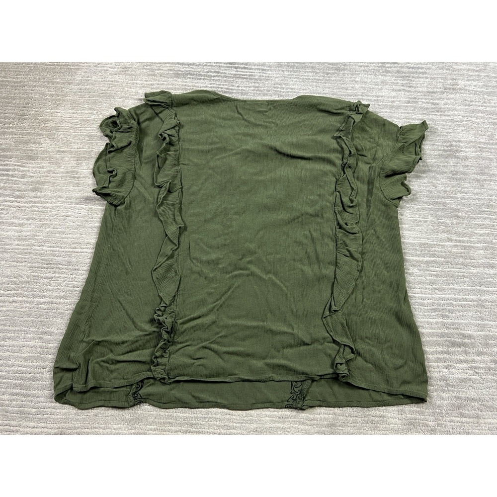 a.n.a A New Approach Top Womens XL Green Short Sleeve Blouse Ruffle - Picture 6 of 11
